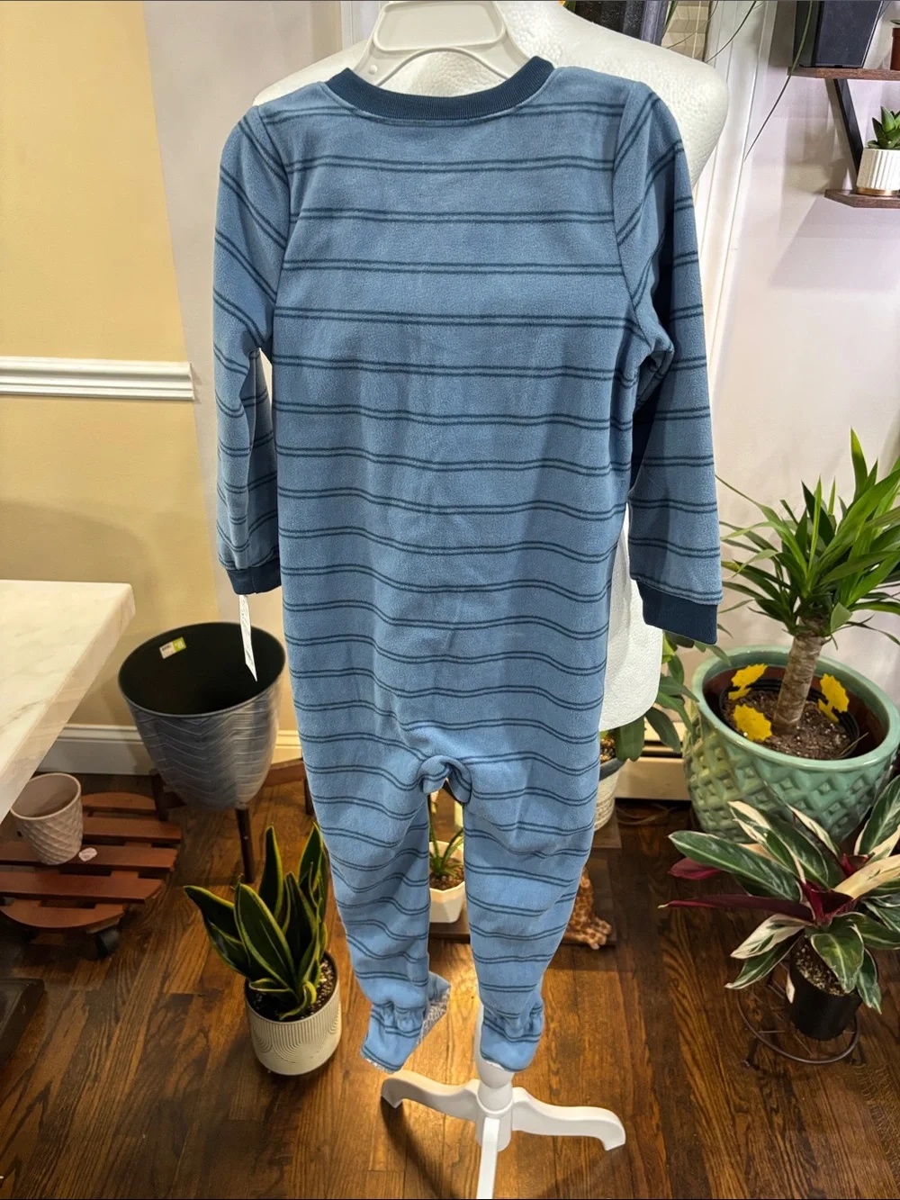 Carter’s Blue Striped Fleece One-Piece footed Pajamas size 4T